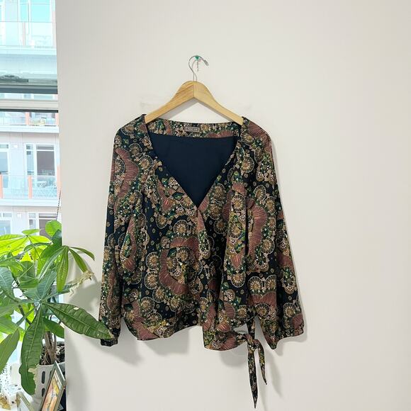 J. Crew Point Sur Paisley Print Satin Wrap Blouse Size 2X - Picture 1 of 6